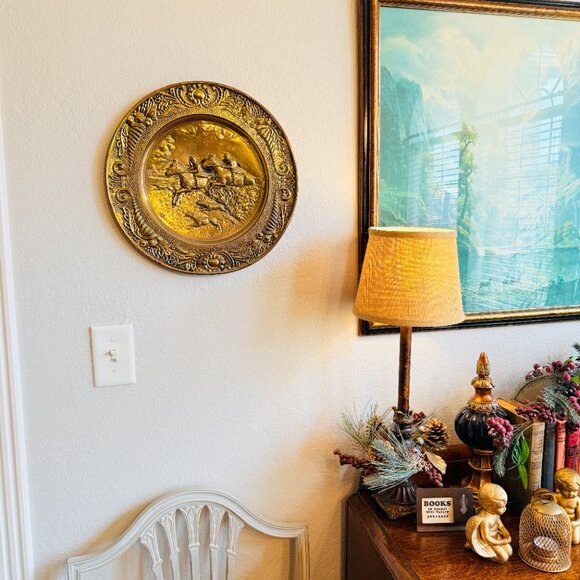 Large Vintage Brass Embossed Fox Hunting Scene - Picture 3 of 12